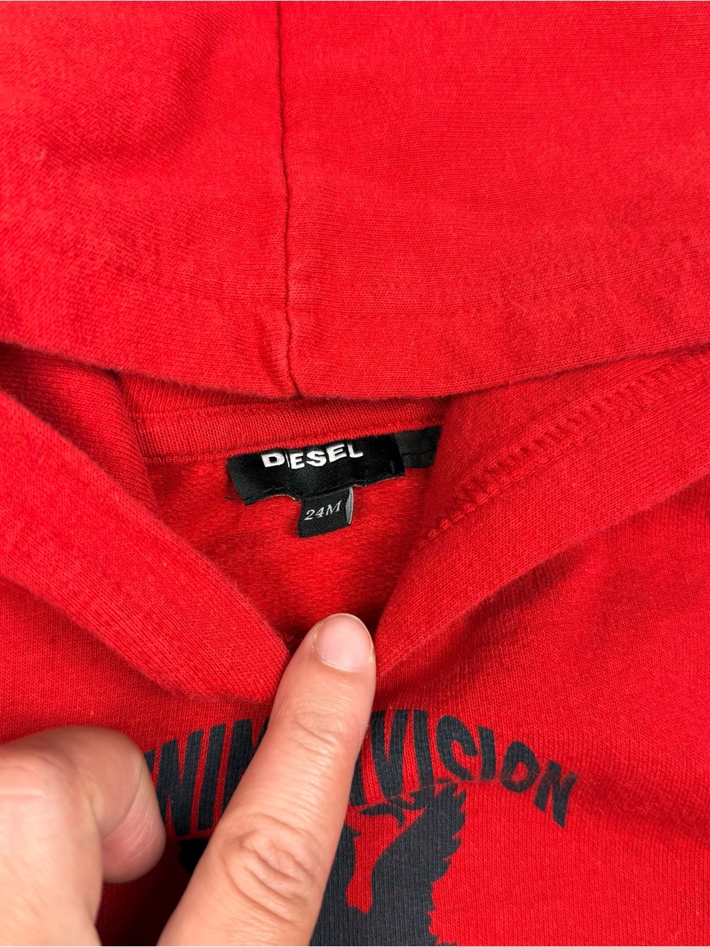 ✨3 for $15 Diesel Red Hoodie with Navy Graphic - Kids - Picture 3 of 6